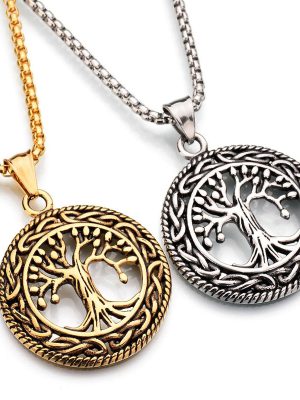 New Stainless Steel Hollow Tree of Life Pendant Necklace