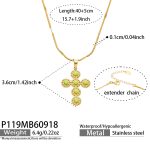color: P119-Green Natural Stone Cross Gold Necklace -40+5cm