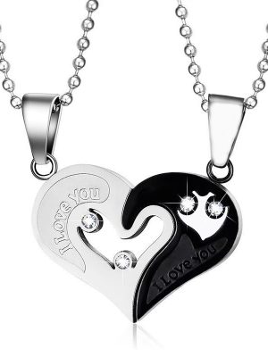 Love Couple Necklace Men and Women's One Pair Heart-Shaped Diamond