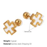 color: EH916WEG White Enamel Gold Stud Earrings