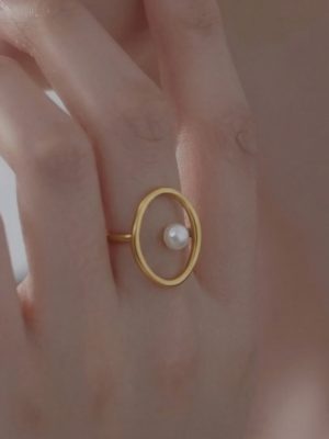 Simple Stainless Steel Geometric Design Imitation Pearl Ring More Sizes Personality Ring