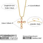 color: P508-Purple Zircon Cross Gold Necklace -50+5cm