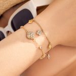 Geometric Four-Petal Flower Inlaid Zircon Pendant Clavicle Chain Stainless Steel Fresh Sweet Non-Fading Bracelet Necklace