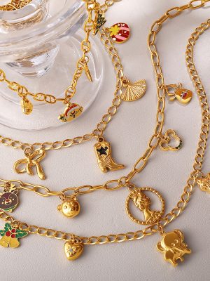 New DIY Colorful Cartoon Pendant Necklace Stainless Steel Plated 18K Gold Accessories