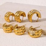 INS Double-Layer C- Shaped Diamond Stud Earrings Commuter Earrings Female Stainless Steel Electroplated 18K Real Gold