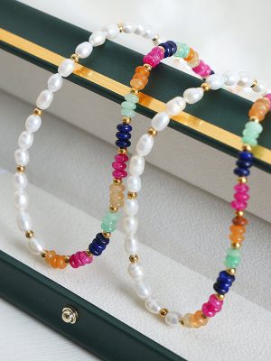 New Retro Affordable Luxury Advanced Baroque Freshwater Colorful Pearl Natural Stone Handmade Beaded Necklace for Women