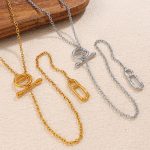Japanese Design Minimalist Necklace Stainless Steel Pig Nose Long and Simple OT Buckle Sweater Chain Necklace