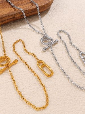 Japanese Design Minimalist Necklace Stainless Steel Pig Nose Long and Simple OT Buckle Sweater Chain Necklace