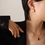 color: F642-Gold White Cat's Eye Stone Earrings
