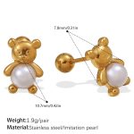 color: EH1160WEG White Bead Gold Stud Earrings