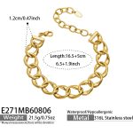 color: E271-Thick Oval Cuban Chain Gold Bracelet -16.5+5cm