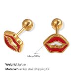 color: EH910RDG Red Enamel Gold Stud Earrings
