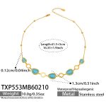 color: TXP553-Gold Lake Blue Glass Stone Necklace 41.5+5cm