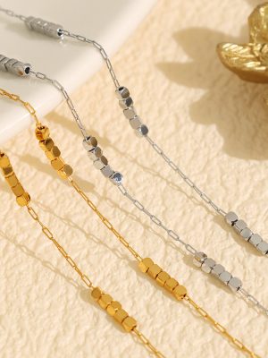 Stainless Steel All-Match Eight Square Luck Bringer Necklace Advanced Ultra-Fine Chain Square Clavicle Chain Women's Accessories