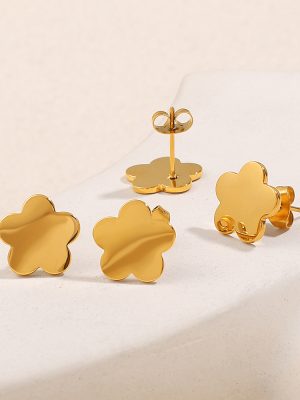 Stainless Steel All-Match Light Luxury Double-Sided Small Flower Earrings 18K Gold Lucky Simple Stud Earrings Women