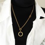 color: M004-Gold Roman Black & White Double-sided Pendant Sweater Chain