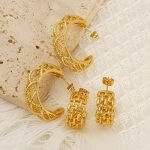 High-Grade Hollow C- Shaped Stud Earrings Women's Stainless Steel Gold Plated Versatile Personality Ornament
