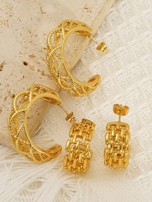High-Grade Hollow C- Shaped Stud Earrings Women's Stainless Steel Gold Plated Versatile Personality Ornament