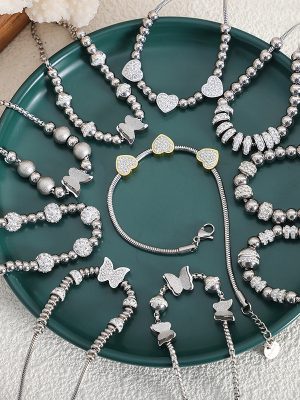 Bloggers Same Style Stainless Steel Gold-Plated Non-Fading Diamond Beaded Bracelet Light Luxury All-Match Jewelry