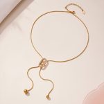 Round Beads Tassel Stainless Steel Full Zirconium Japanese Word Pull Clavicle Chain 18K Gold Plating Simple Jewelry