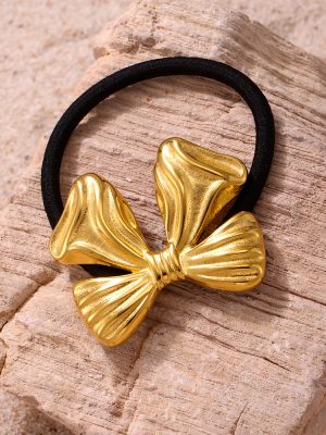 Stainless Steel Bow Hair Rope Plated 18K Real Gold Exaggerated Hair Ring Ponytail Elastic Headband Hair Accessories