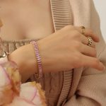 color: E238-Pink Zircon Bracelet -17cm