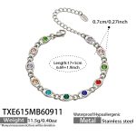 color: TXE615-Multicolor Zircon Steel Color Bracelet -17+5cm