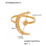 color: A743-Gold Star & Moon 5A Zircon Ring / size: US 7