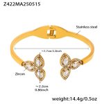 color: Z422-Gold Three-petal Flower Zircon Bangle