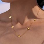 5A round Beads Zircon Twin Lucky Four-Leaf Flower Small Clavicle Chain Light Luxury Necklace Stainless Steel Necklace Female