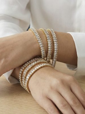 Super Flash 5A Zircon Gang Drill Stainless Steel Bracelet Simple Lock Head OT Buckle Plated 18K Real Gold Bracelet Color Retention