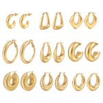 round Stainless Steel Hollow Earrings Oval Women's Electroplated 18K Earrings