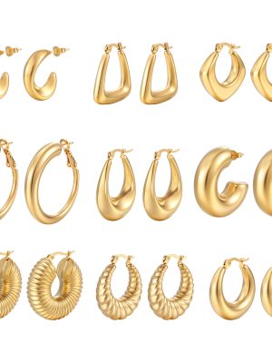 round Stainless Steel Hollow Earrings Oval Women's Electroplated 18K Earrings