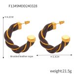 color: F1349-Brown Leather Earrings