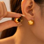 New Ball Earrings Simple and Cool Semicircle Hollow Earrings Autumn and Winter Light Luxury Stainless Steel Ornament