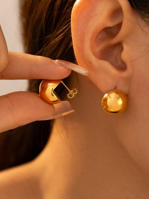 New Ball Earrings Simple and Cool Semicircle Hollow Earrings Autumn and Winter Light Luxury Stainless Steel Ornament