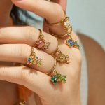 Modern Simple Double Pendant Zircon Four-Leaf Flower Ring Stainless Steel 316L Personality Ring Set