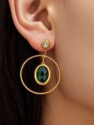 Advanced Retro Double-Layer Oval Earrings PVD Vacuum Electroplating Elegant Light Luxury Jewelry Earrings Women