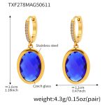 color: TXF278-Gold Blue Glass Stone Earrings