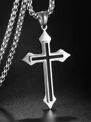 2026 New Cross Dripping Oil Men's Stainless Steel Necklace Domineering Couple Pendant Men and Women Students' Accessories
