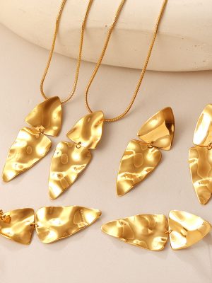 Geometric Stitching Necklace and Earrings Suite Light Luxury Irregular Texture Advanced All-Match Jewelry