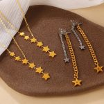 Romantic Fresh Pentagram Tassel Pendant Earrings Necklace Temperament Entry Lux Simple Jewelry Set