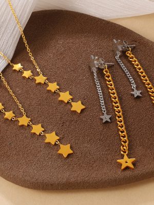 Romantic Fresh Pentagram Tassel Pendant Earrings Necklace Temperament Entry Lux Simple Jewelry Set