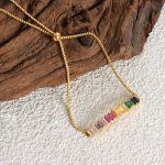 Simple Geometric Design Inlaid Multi-Color Color Zircon Snake Bones Chain Stainless Steel Gold-Plated Draw Pull Buckle Anklet Ornament Women
