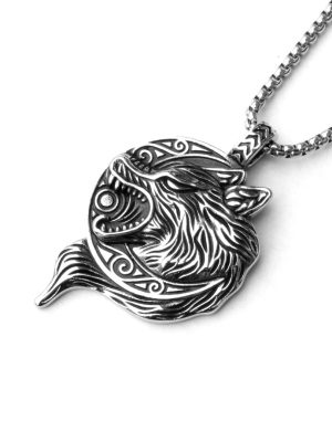 Retro Ornament Stainless Steel Nordic Viking Wolf Head Pendant Necklace New