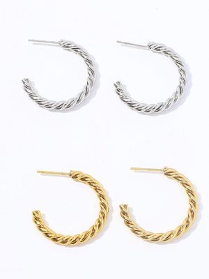 Stainless Steel Earrings Multi-Strand Twisted Line C- Shaped 18K