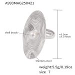 color: A993-Steel Color Shell Pearl Finger Pattern Ring / size: US 7