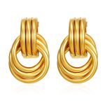 color: Multi Layer Three Ring Earrings Gold MS-715