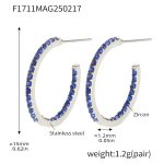 color: F1711-B Style -Steel Color Inner & Outer Blue Zircon Earrings -15mm