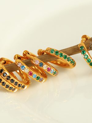 Round Micro-Inlaid Color Zircon Earrings Female Simple and Small Earrings